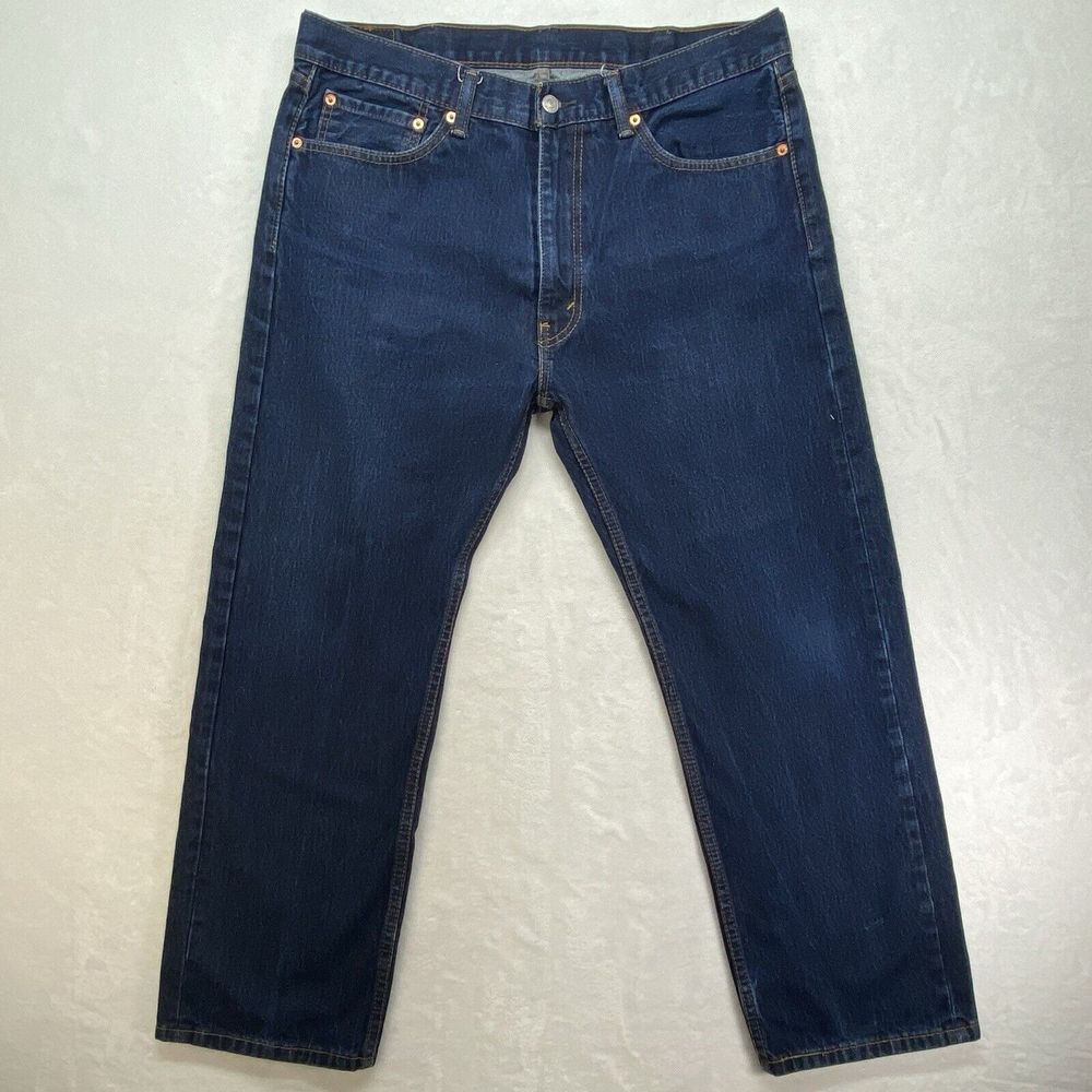 Levis 505 Jeans Mens 38x29‎ Regular Fit Straight Leg dark blue denim